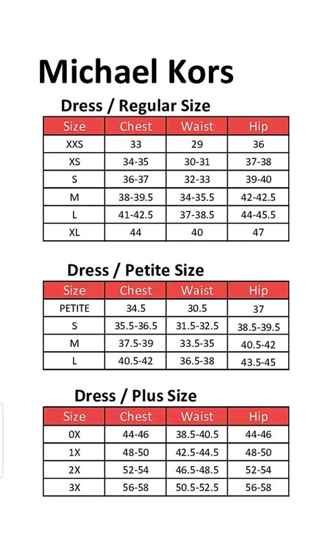 michael kors clothing size chart.